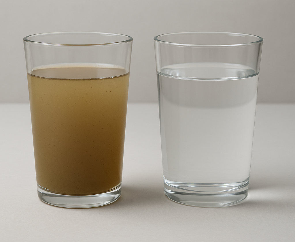 Wanita melihat segelas air keruh